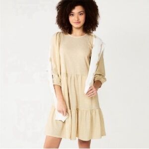 Draper James RSVP metallic gold houndstooth puff sleeves tiered dress xxl